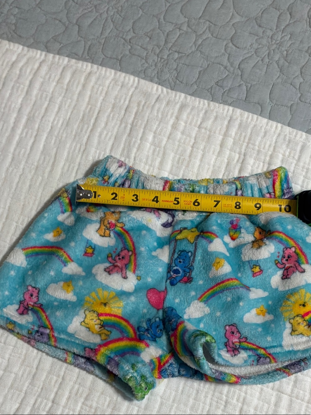Blue Rainbow Bear Print Plush Kids Shorts